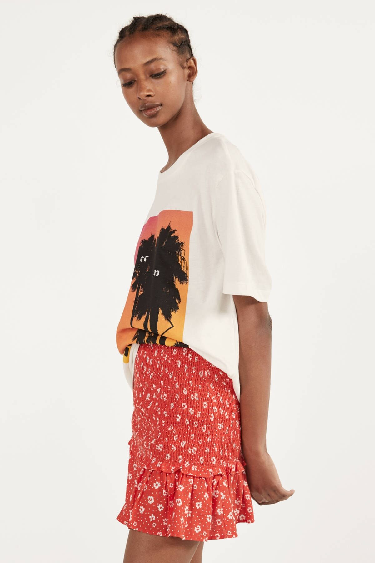 Bershka Kadin Kirmizi Buzgulu Desenli Etek 00588168 Trendyol