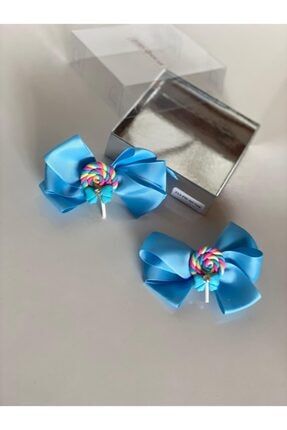 Mavi 2' Li Mini Lolipop Süslü Kız Çocuk Bebek Doğum Günü Hediye Pensli Toka 212-FİG-İKİ-TOK