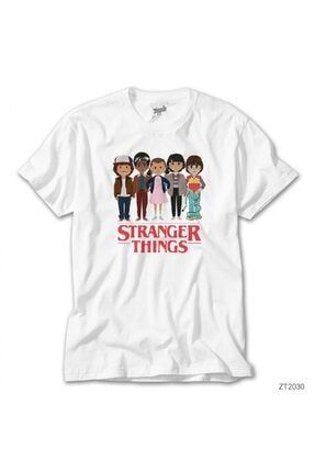 Unisex Stranger Things Crew Beyaz Tişört ZT2030