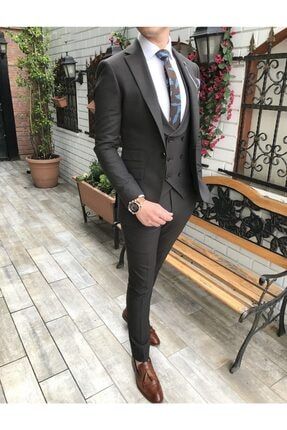 Terziademaltun Italyan Stil Slim Fit Ceket Yelek Pantolon Gri Takim Elbise T3688 Trendyol