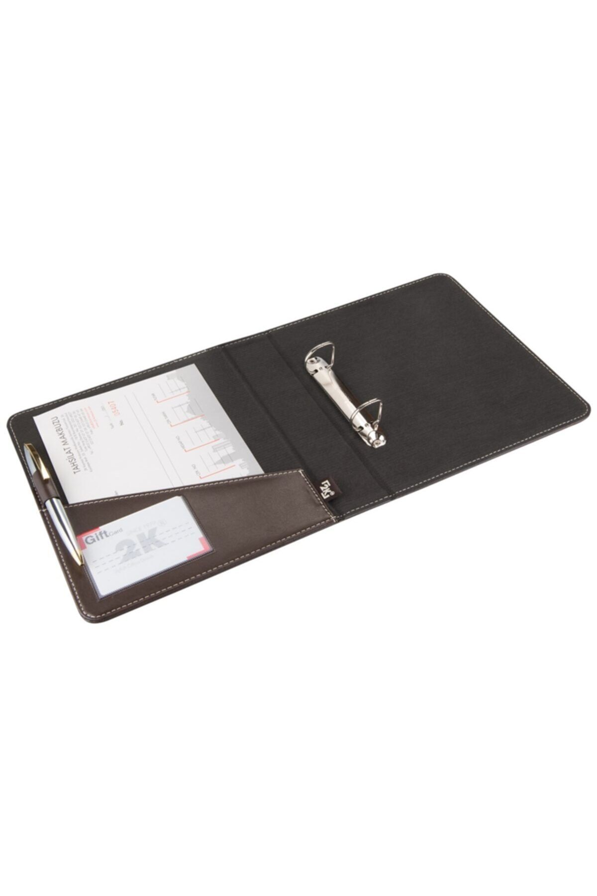 2K-A5 Small Size Faux Leather Elite Document Presentation Folder with 2 Rings (250 SHEETS CAPACITY) - Brown 1