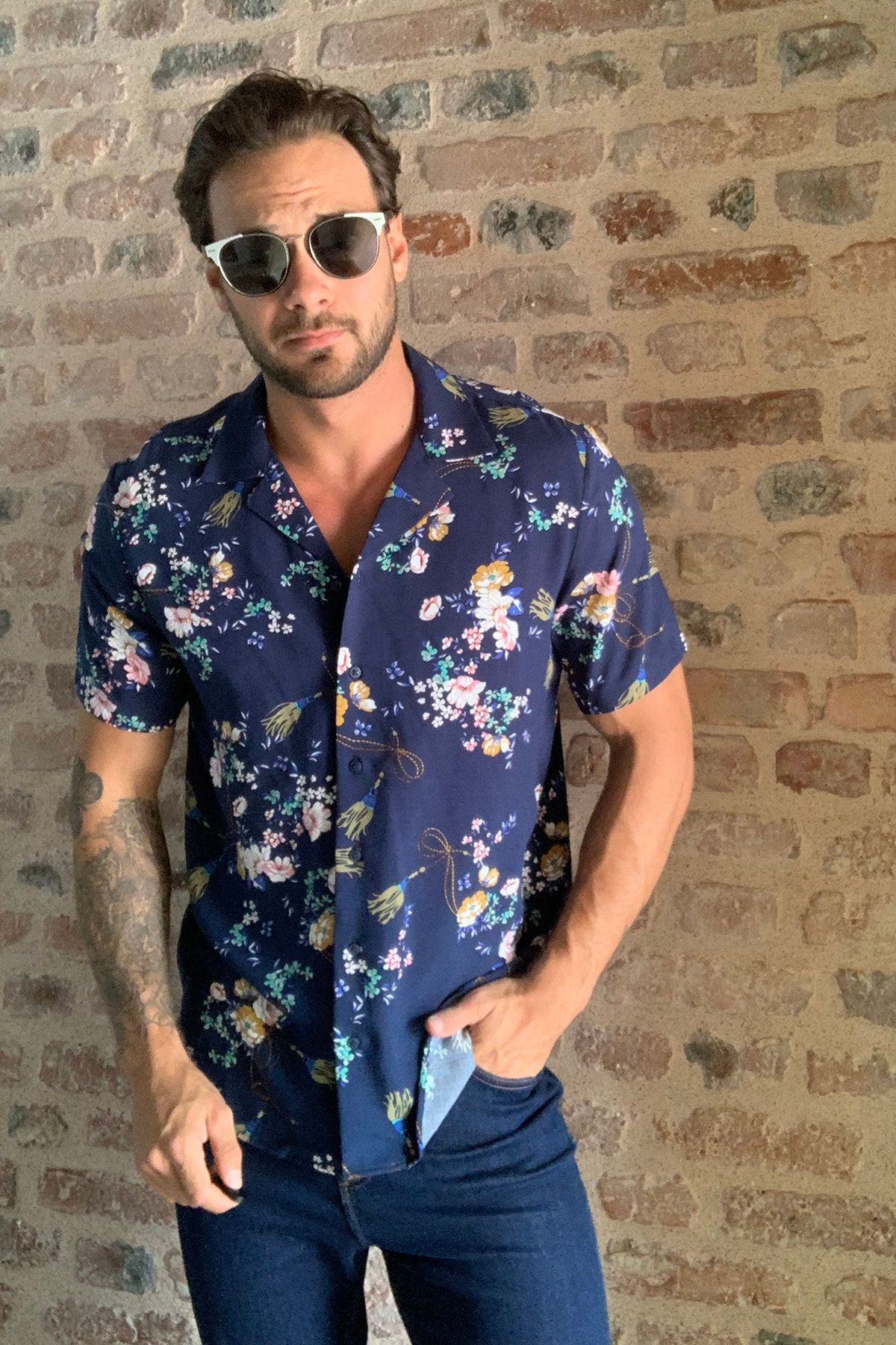 Trendyol Man Lacivert Erkek Apaj Yaka Kisa Kollu Gomlek Tmnss20go0447 Trendyol