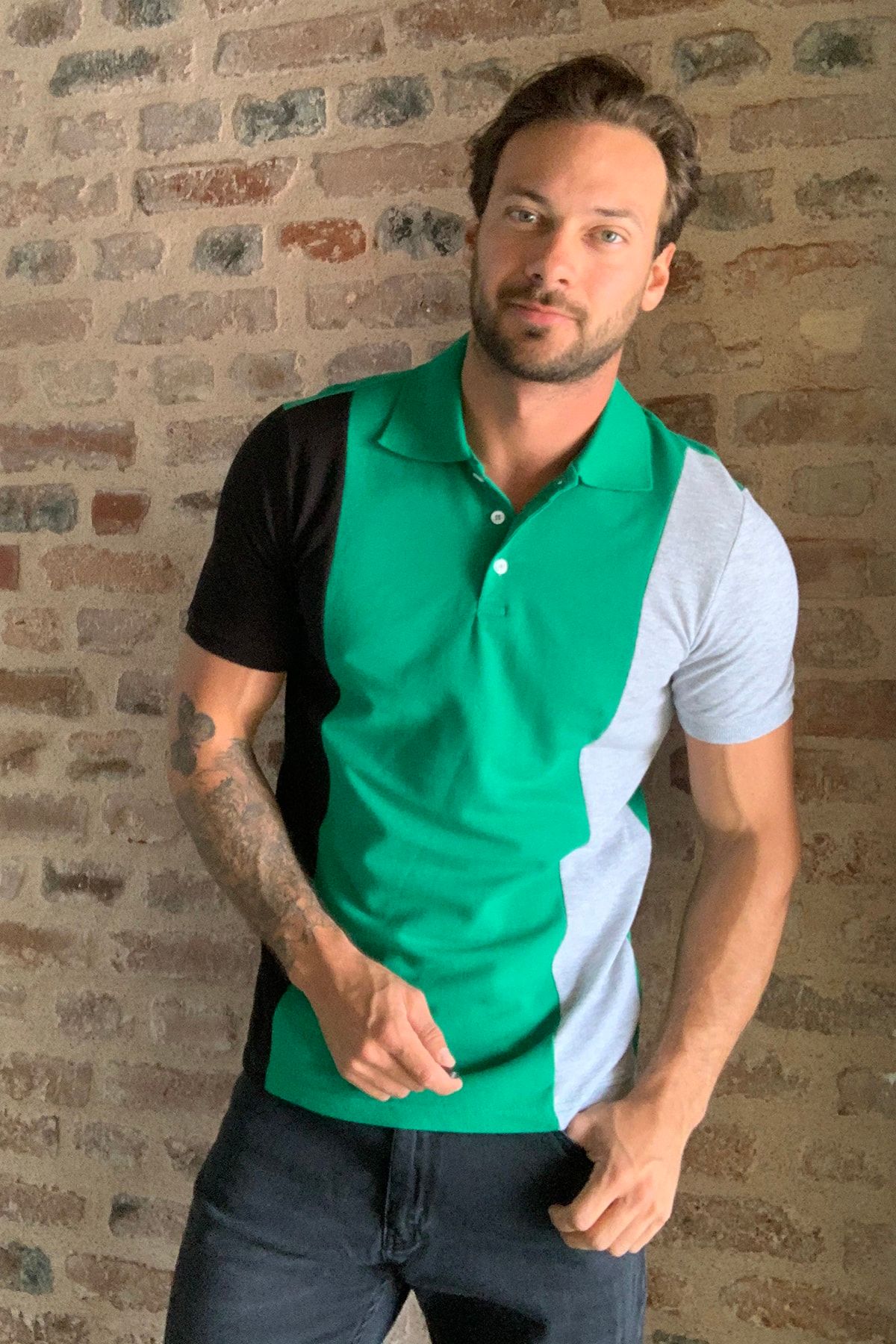 Trendyol Man Zumrut Yesili Erkek Panelli Polo Yaka T Shirt Tmnss20po0095 Trendyol