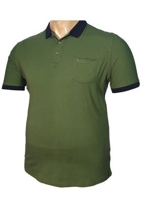 Büyük Beden Polo Yaka Likralı Penye T-shirt 201LPT/Yeşil