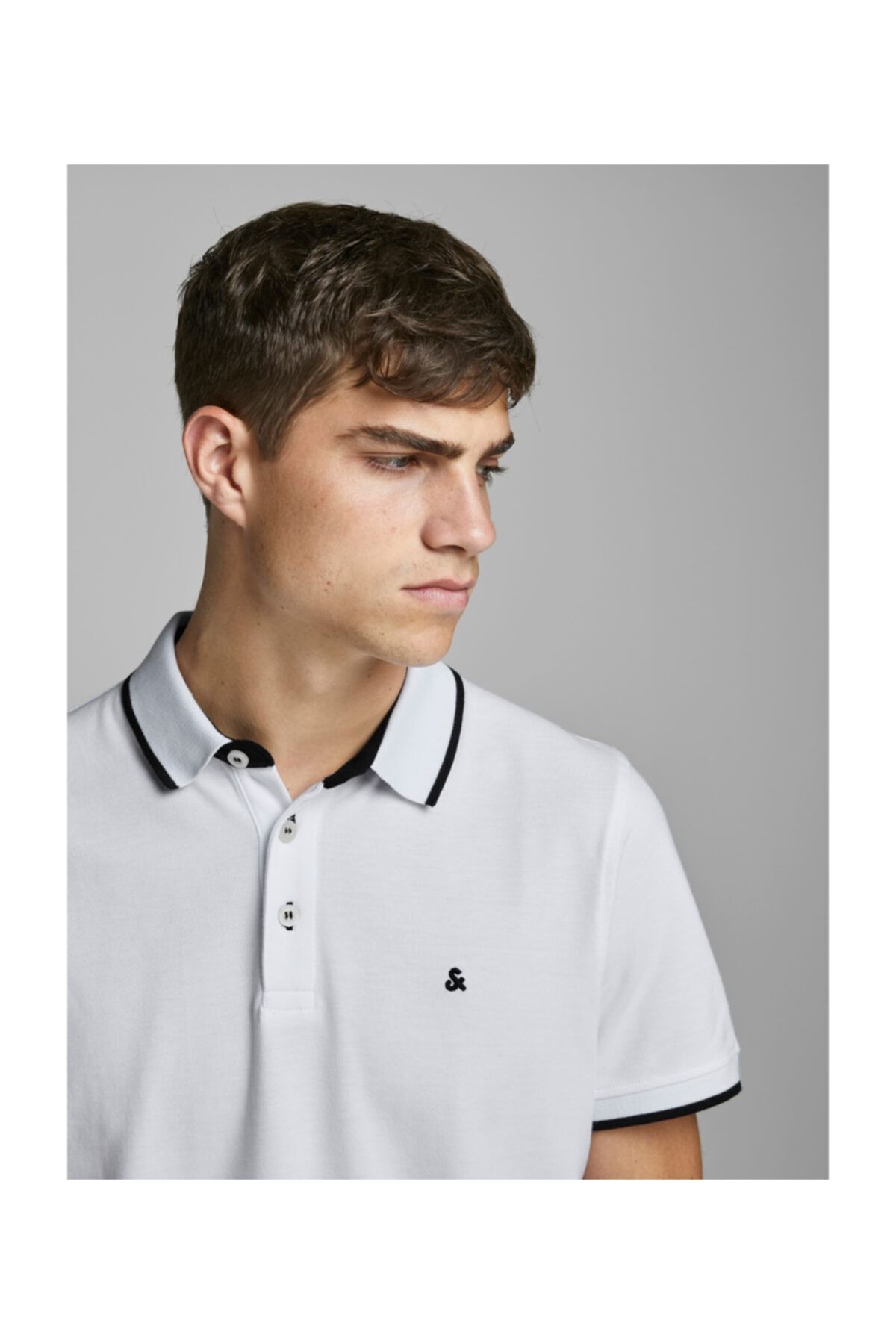 تی شرت یقه پولو سفید مردانه چوگان WHT Jack Jones Jack & Jones