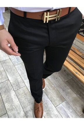 Italyan Kesim Fit Mevsimlik Erkek Siyah Kumaş Pantolon T3604