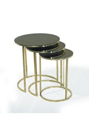 Kaykolsan Home 3 Lu Zigon Metal Gold Kaplama Sehpa Takimi Uzeri Bronz Ayna Nk 300 Trendyol