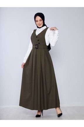 Asir Moda Kadin Gri Kare Desen Jile Elbise Tesettur Kombin Trendyol