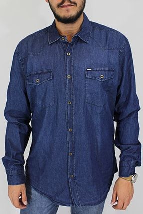 Modexl Buyuk Beden Erkek Gomlek Kot Patchy 19002 Mavi Trendyol