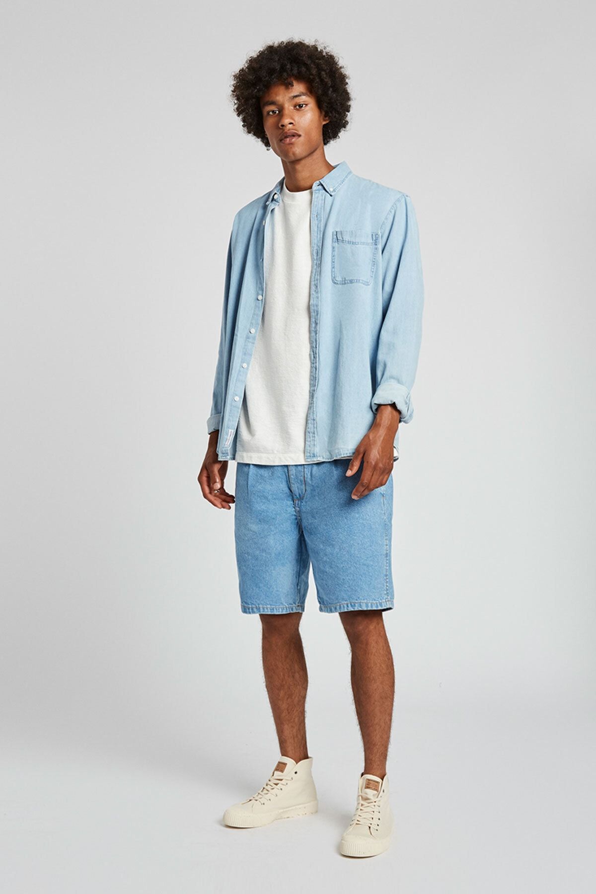 Pull Bear Erkek Acik Indigo 90 Lar Model Bermuda 05692507 Trendyol