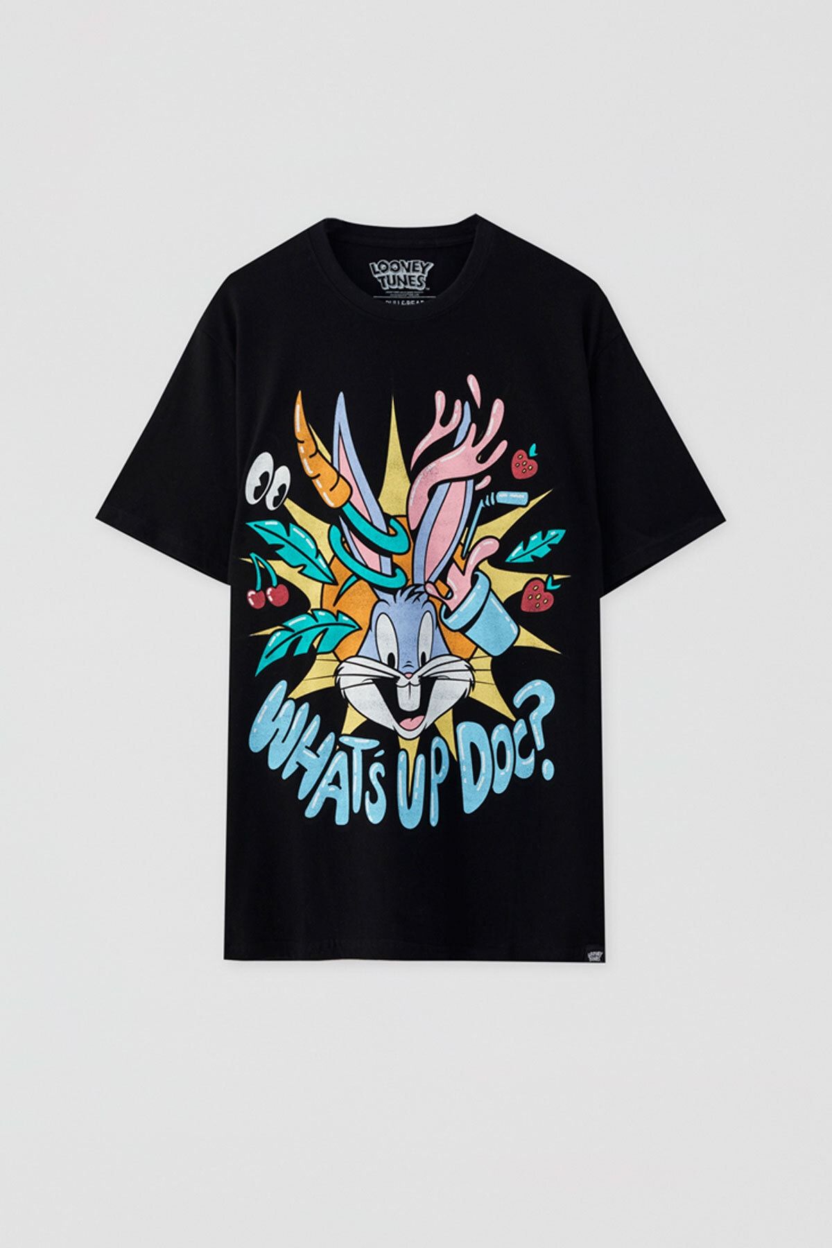 Pull Bear Erkek Siyah Bugs Bunny What S Up Doc Yazili T Shirt 05234595 Trendyol