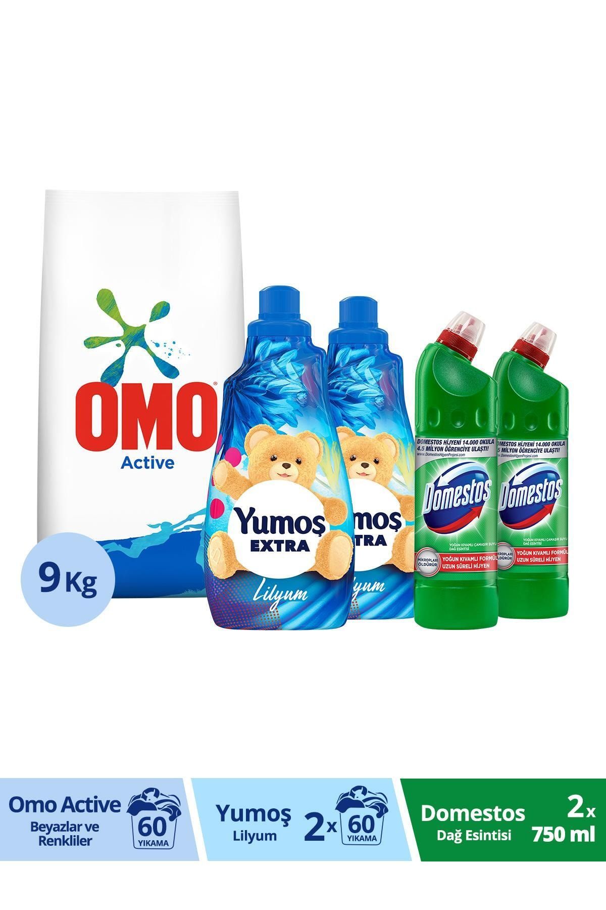 Omo Active Toz Det 9kg Yumos Lilyum Konsantre Cam Yumusatici 1440 Mlx2 Domestos Dag Es 750 Mlx2 Trendyol