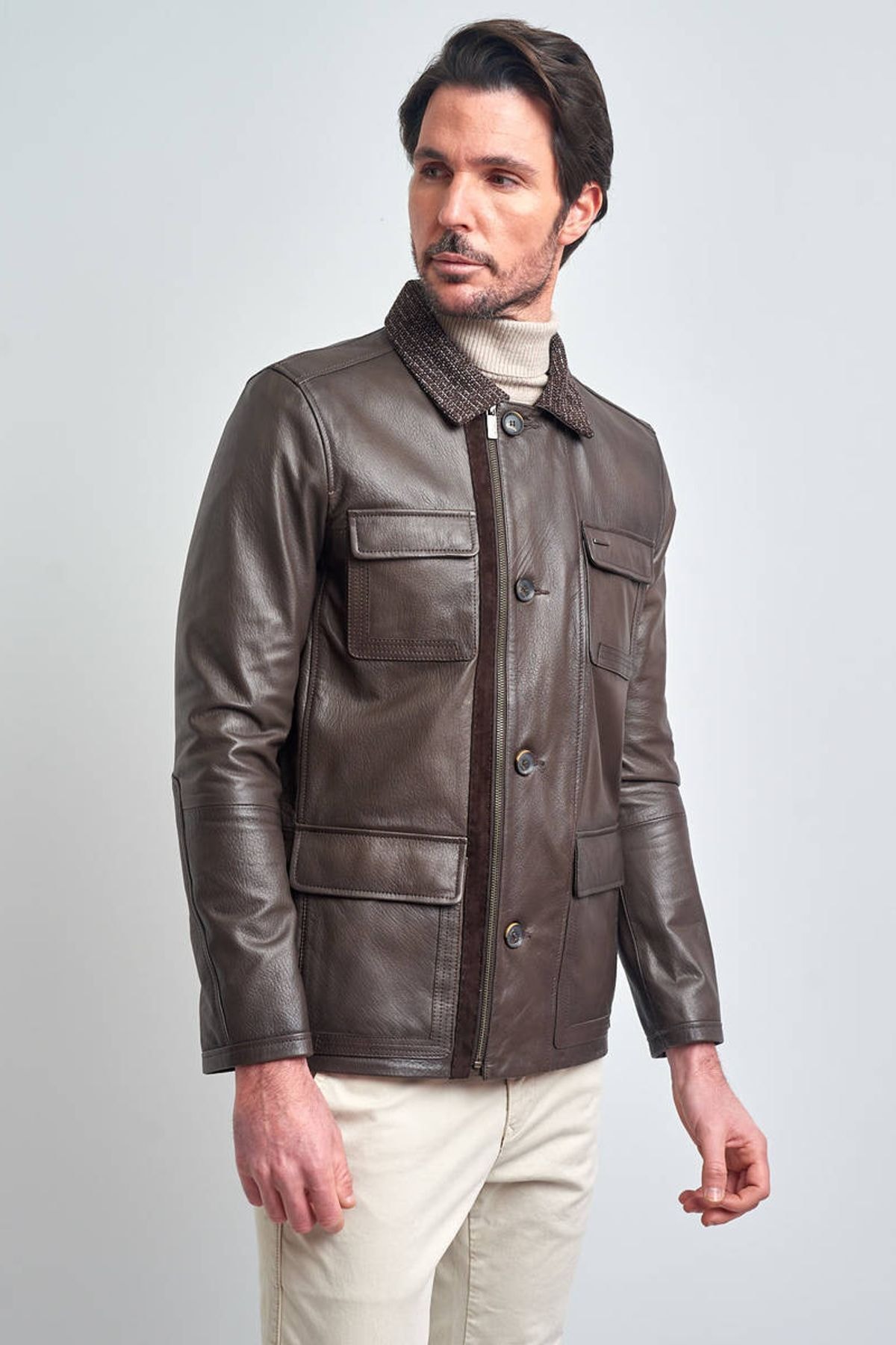 ژاکت مردانه قهوه ای پیرکاردین | PCE180701-1321 اورجینال - تصویر 4