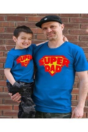 Super Dad Super Boy Baba Oğul Tişört (TEKLİ ÜRÜNDÜR KOMBİN YAPMAK İÇİN 2 ADET SEPETE EKLEYİNİZ) BABAOGUL09