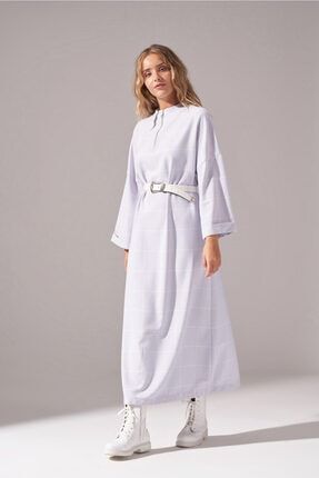 Kadın Gri Ekose Fermuarlı Elbise 20KGYTH1014006-LİLA