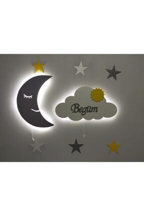 Çocuk Odası Dekoratif Ahşap Ay Bulut Gece Lambası Ledli Aydınlatma fbrkahsp0233