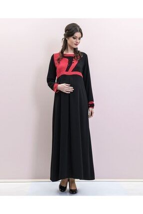 Kadın Iki Renk Kombinlı Uzun Hamile Elbise 3256_S
