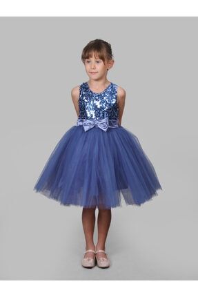 Kız Çocuk Prenses Model Indigo Payetli Abiye 23 Nisan BHK000320