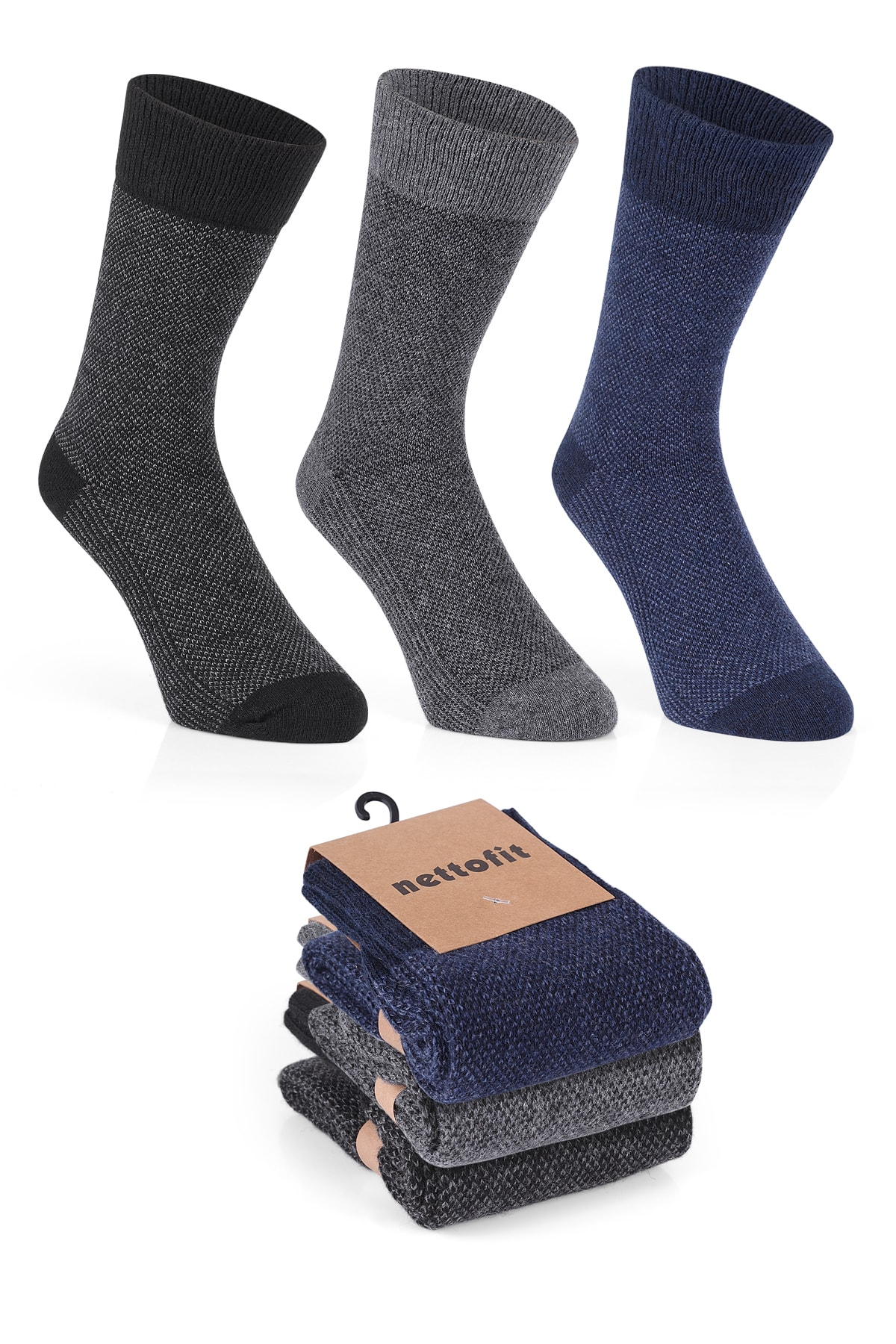 nettofit 3'lü Erkek Termal Kışlık Yünlü Dikişsiz Lambswool Soket Çorap