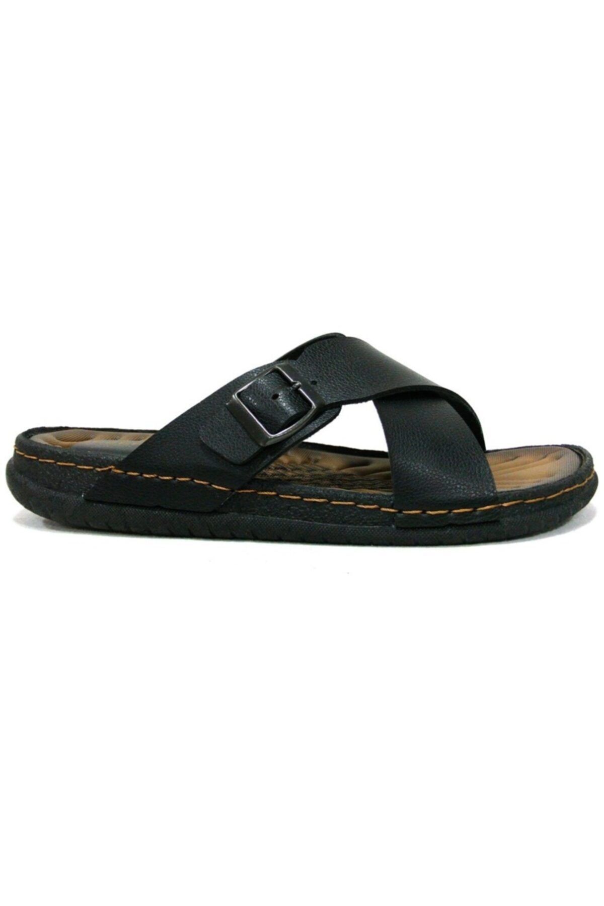 GEZER-Men's Black Buckle Anatomical Slippers Oztshoes 11653 2