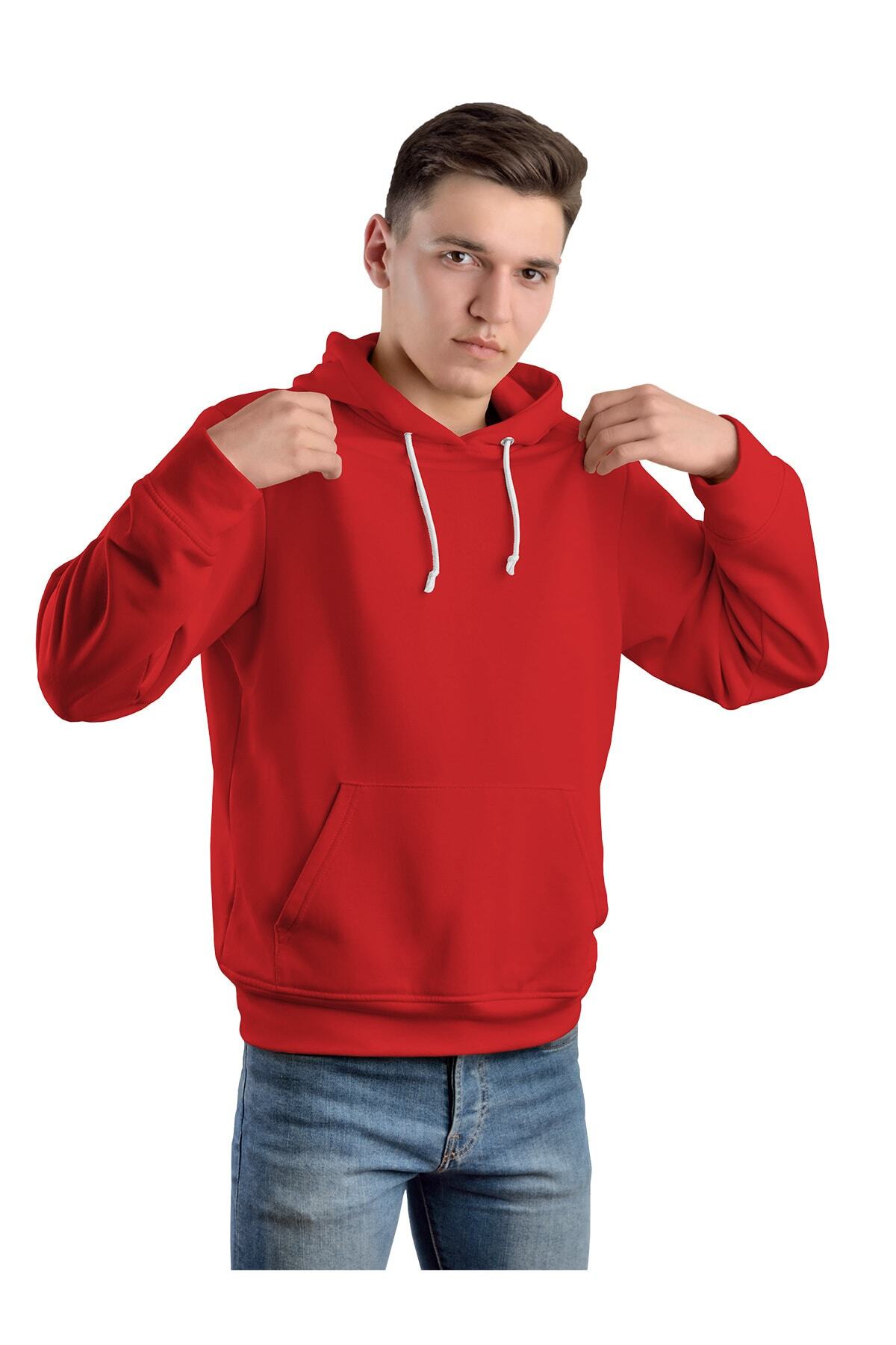 ACR Giyim Tekstil Forma Baskı-Men's Red Hooded Kangaroo Pocket Sweatshirt 2