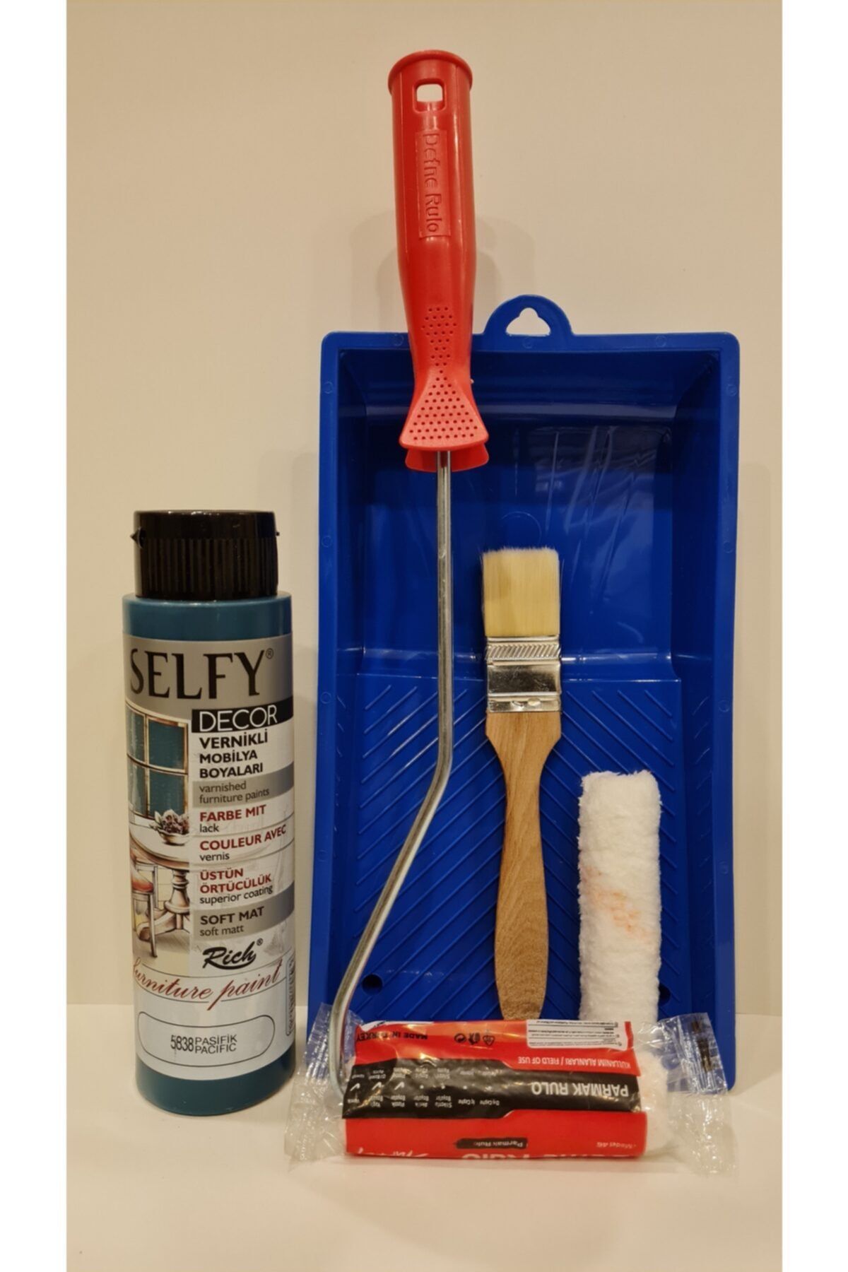 Rich Selfy Decor 500 Cc (750 Gr) Pasific Mavi Kendinden Vernikli Dolap Boyama Seti