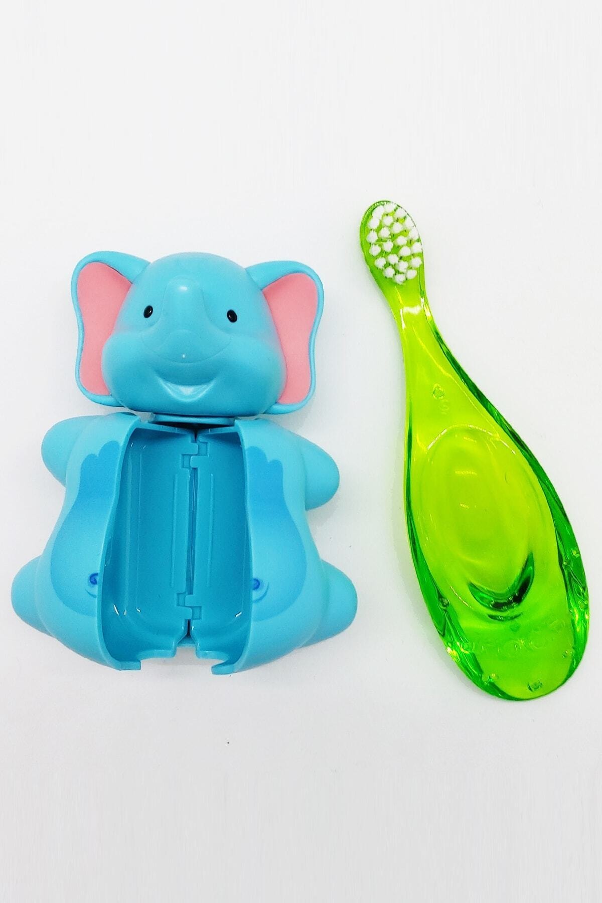 Baby 0-3 Yaş Diş Fırçası Ve Flipper Hijyenik Saklama Kabı Seti - Fil Figürlü