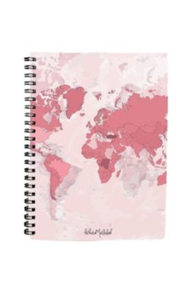 Hediyelik - N012 A5 Tasarım Spiralli Defter - Dünya Haritalı BKM29791524