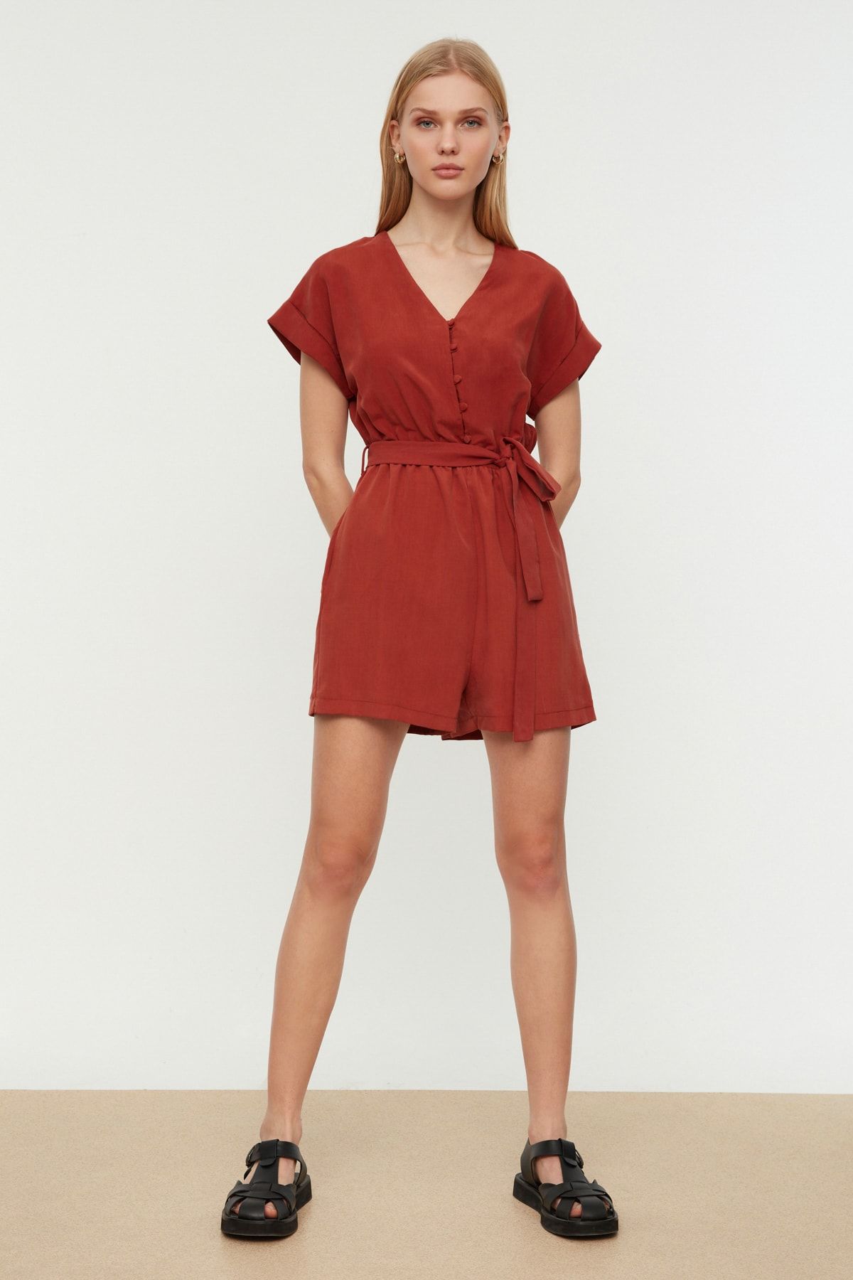 Trendyol Collection Jumpsuit Orange Regular Fit Fast ausverkauft