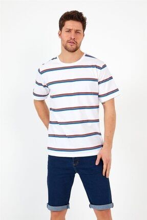 Beyaz-kırmızı-mavi Erkek Çizgili Slim Fit T-shirt-tstczg001r02s TSTCZG001