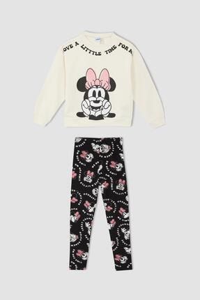Kız Çocuk Disney Mickey & Minnie Lisanslı Sweatshirt Tayt Takım W7119A622SP