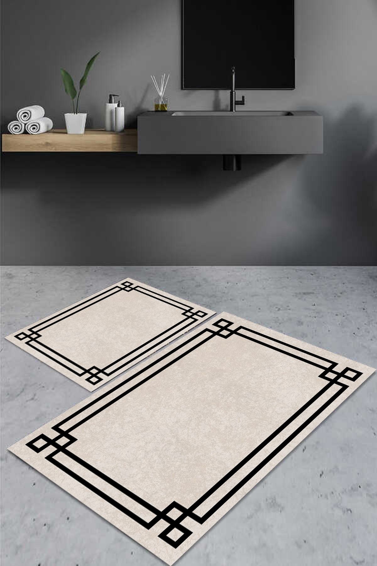 CÖMERT HOME COLLECTİON Dekoratif Yıkanabilir Kaymaz Dijital Baskılı Siyah Çizgili Banyo Paspası 40x60 60x100