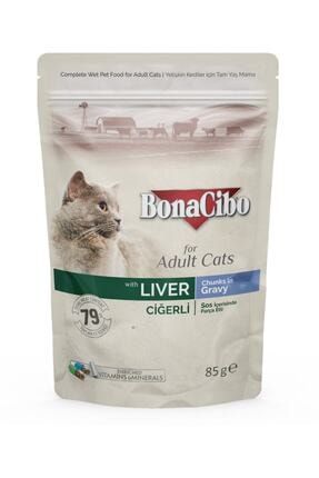 Bonacibo Soslu Ciğerli Pouch Yetişkin Kedi Yaş Maması 85 Gr X12 Adet BonaCibo1