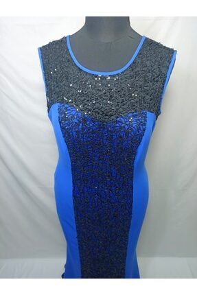 Mavi Siyah Uzun Payetli Abiye Elbise AA4S5E