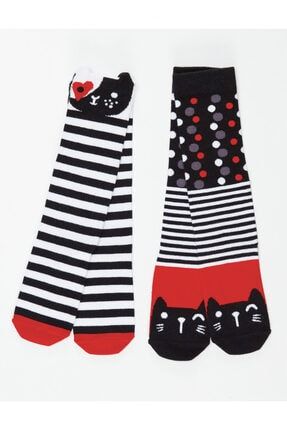 Çizgili Kediler Kız Dizaltı Çorap 2'li MS-19S1-018