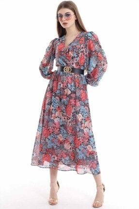 Kemerli Elbise - Kırmızı & Mavi TYC00344355693