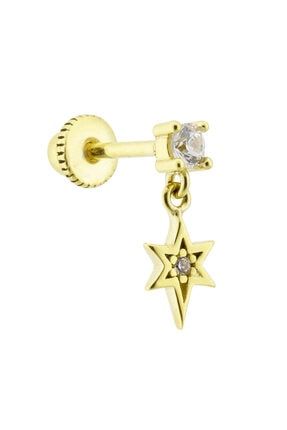 14 Ayar Altın Taşlı Yıldız Sallantılı Minimal Helix/kıkırdak Piercing h209