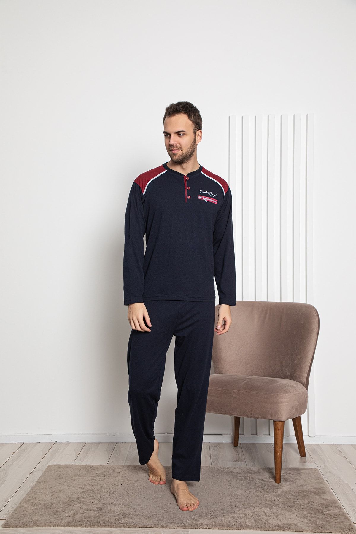 MODAREYA Uzun Kollu Mevsimlik Penye Patlı Erkek Pijama Takımı