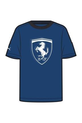 Ferrari Race Tonal Big Shield Tee Erkek Mavi Günlük T-shirt - 533752-07