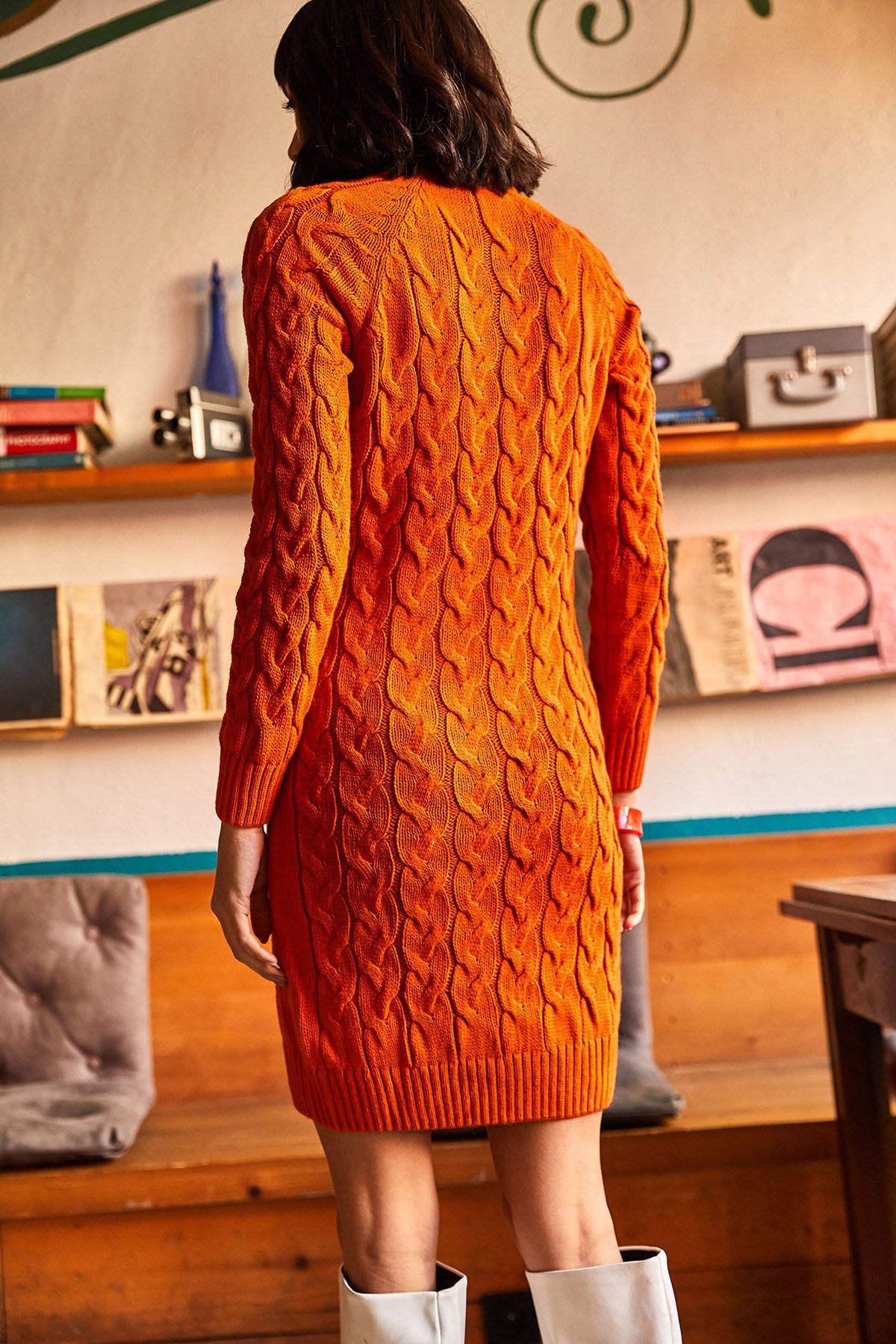 Olalook Geflochtenes Strickkleid mit orangefarbenem Reißverschluss für  Damen ELB-19001362 - Trendyol