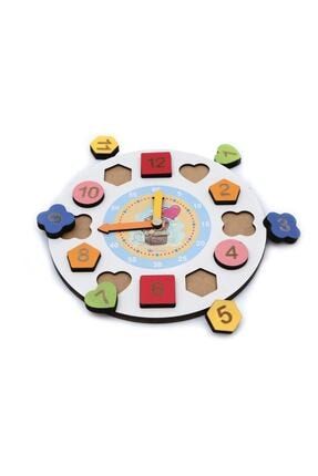 Ahşap Eğitici Geliştirici Geometrik Şekilli Saat Blok Puzzle Yapboz Oyunu 5802