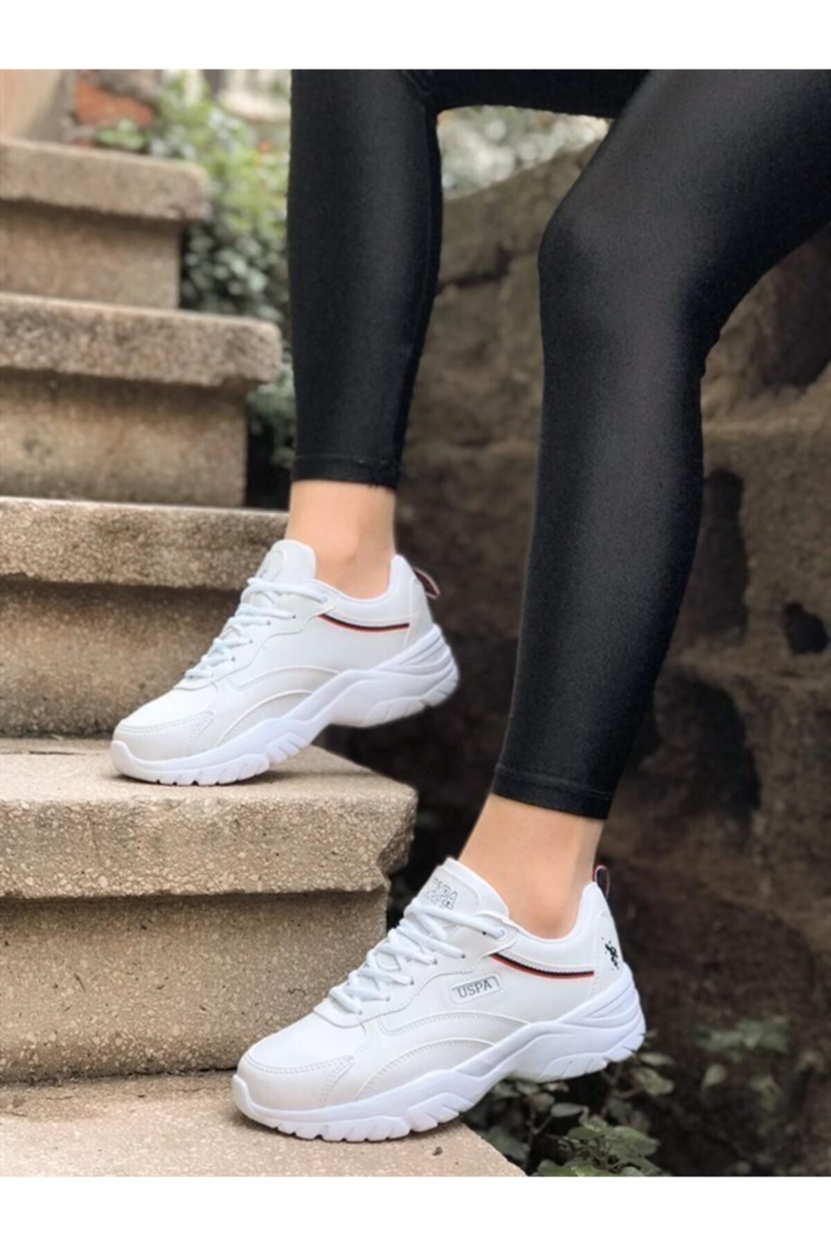 یو اس پولو کفش ورزشی زنانه سفید پاشنه بلند، کفش ورزشی راحتی