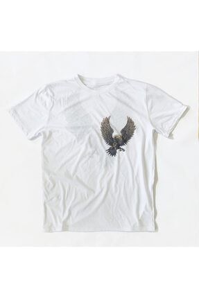 Oversize Kartal Baskılı Erkek Beyaz T-shirt SEO2001