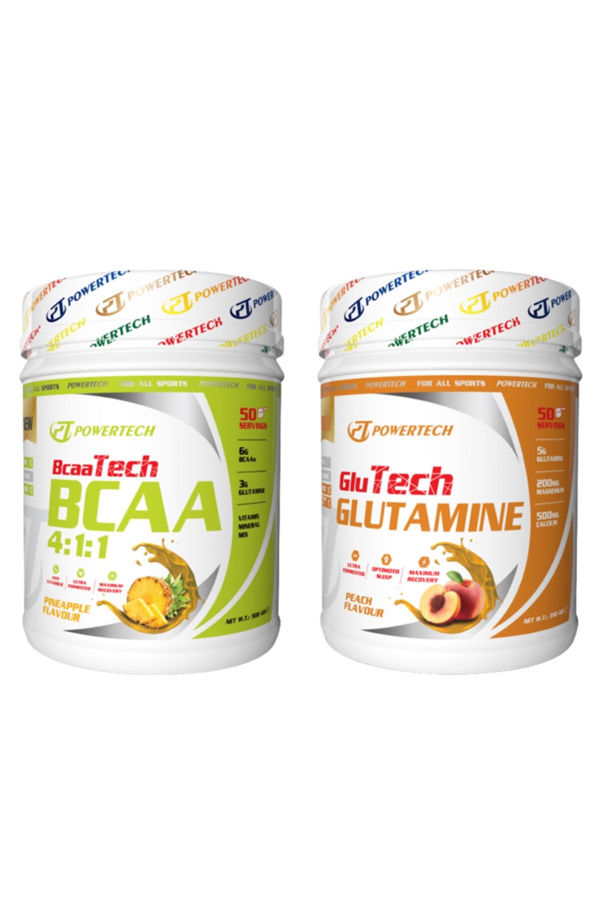 POWERTECH-Bcaatech Bcaa 4:1:1 - 500gr Pineapple Flavored Glutamine, 350gr Peach Flavor 1