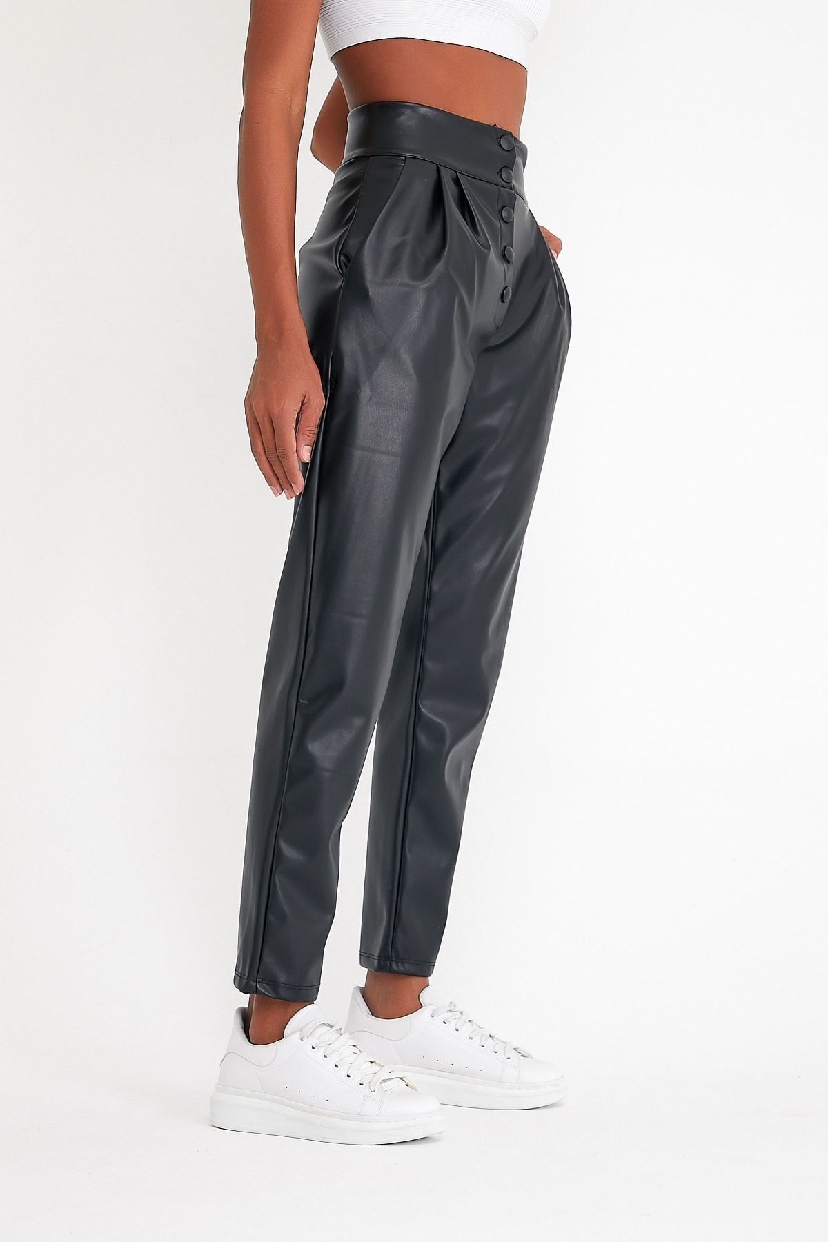 Grey leather trousers womens on sale