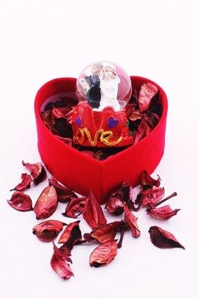 Kalp Kutuda Gelin Damat Temalı Mini Boy Kar Küresi Işıklı 6,5 cm Boy PRA-5465270-6170
