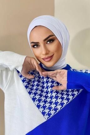 Hijabchi Kadın Tesettür Beyaz Çıtçıtlı Boyunluk Hijap Bone Model Eşarp Şal 4444