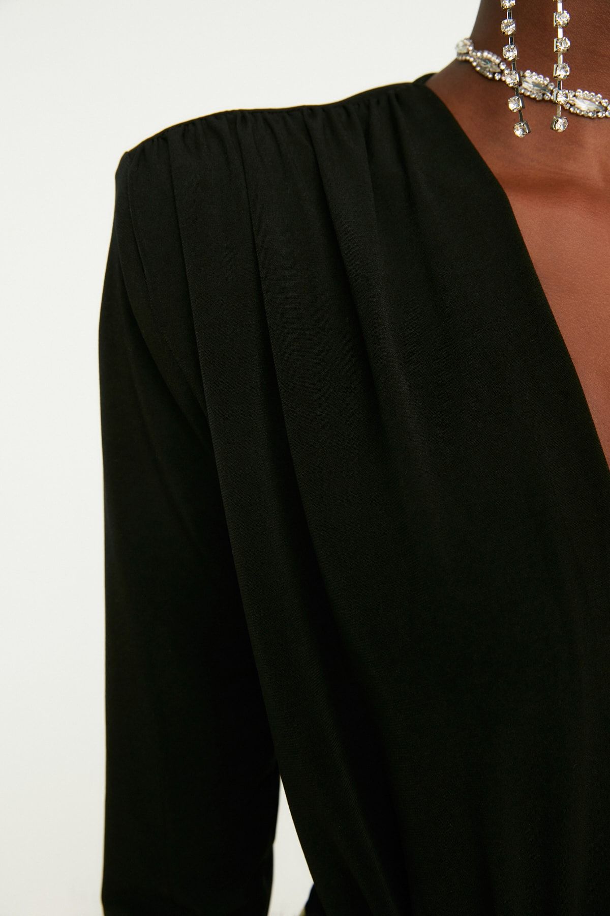 Trendyol Collection-Body tricotat cu guler dublu negru TPRAW22BD0161 4