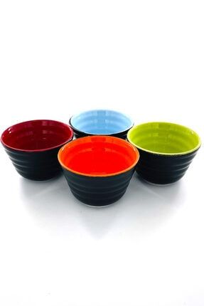 Keramika Neva Çift Renkli Seramik Çerezlik 6 Adet Siyah Kırmızı 10cm K740