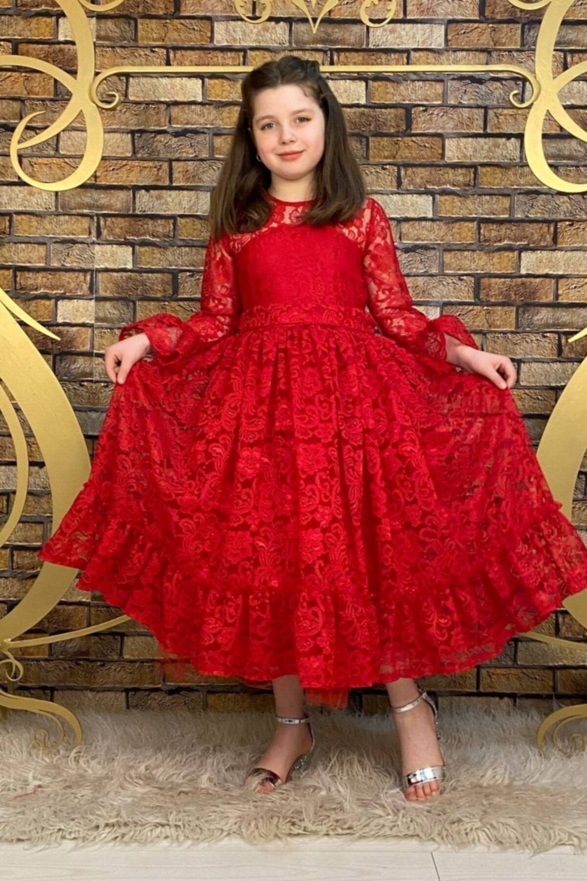 Dantelli Kırmızı Çocuk Abiye ABY0023